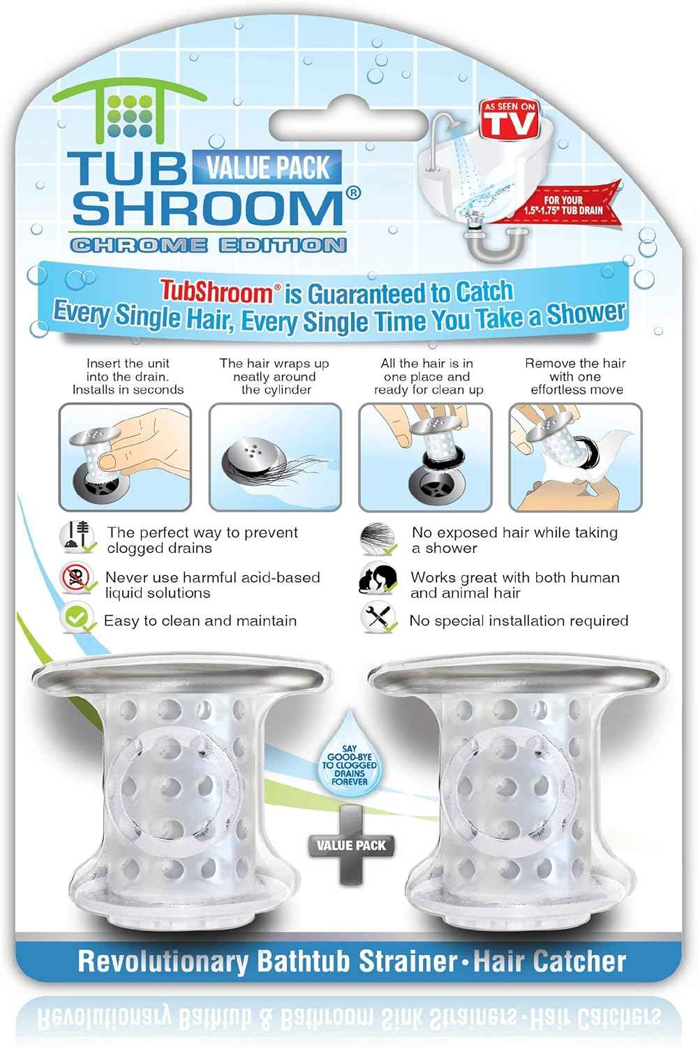 TubShroom Self Care Shower Hair Catcher - Keep Your Evening Bath Ritual Relaxing With a Clean, Clear Drain