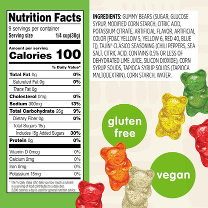 Snak Club Tajin Gummy Bears – Unique Snack Gift for Spicy Food Lovers, Assorted Fruit 9 oz