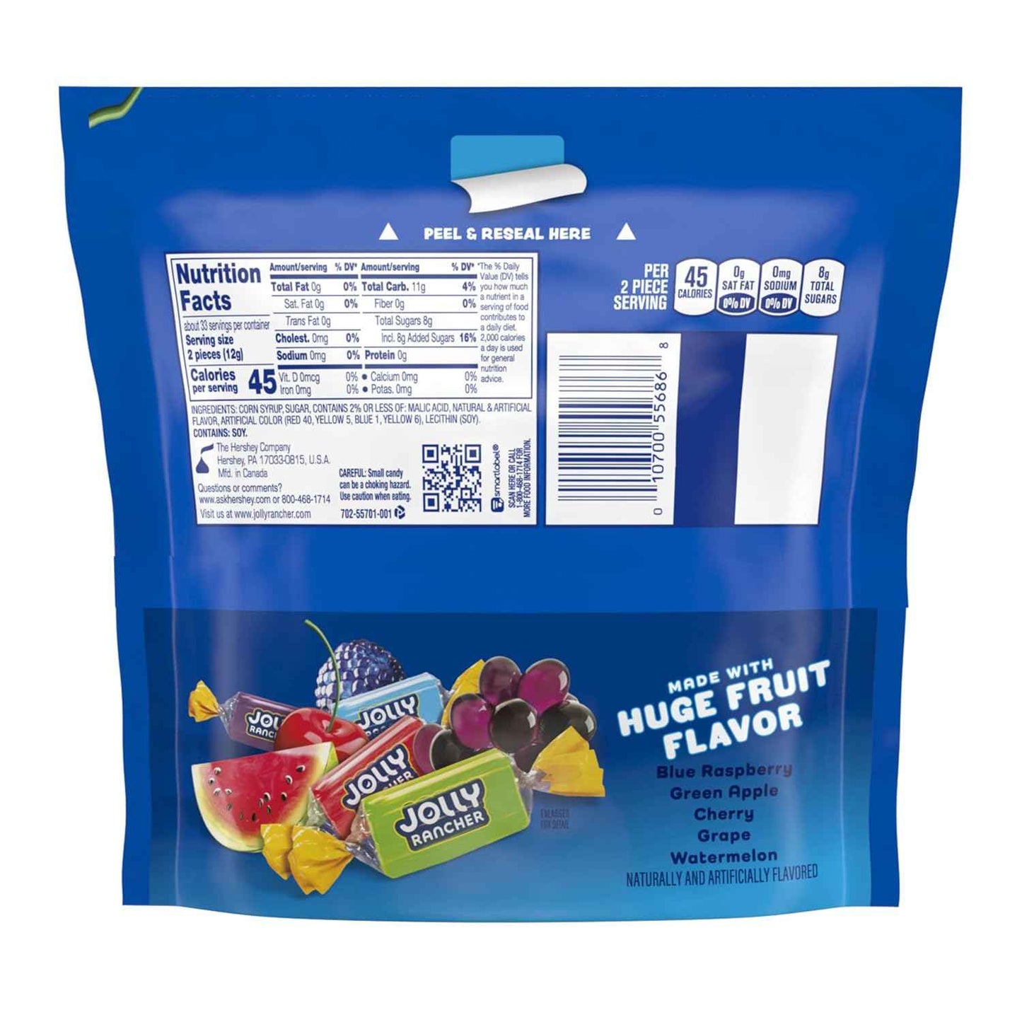 JOLLY RANCHER Assorted Fruit Hard Candy Resealable Bag, Nostalgic Stocking Stuffer and Holiday Candy Dish Gift, 14 oz