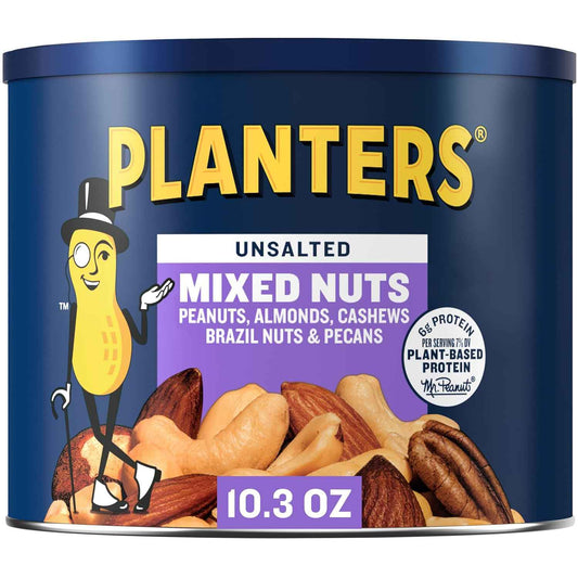 PLANTERS Mixed Nuts Lightly Salted – After-School Family Snack Bowl for Homework Time, 10.3 oz Airtight Canister