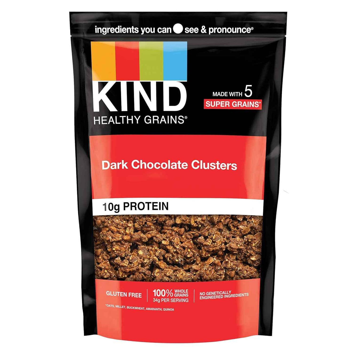 KIND Healthy Grains Dark Chocolate Granola – Gluten Free Lunch Box Snack for School, Resealable Bag for Freshness