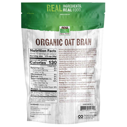 NOW Foods Organic Oat Bran – Single-Ingredient Pantry Staple for Clutter-Free Kitchens, 14 oz