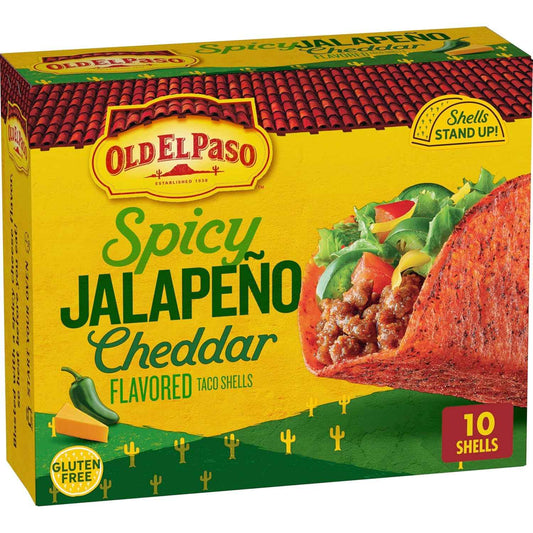 Old El Paso Stand 'N Stuff Jalapeño Cheddar Taco Shells – 5-Minute Oven-Ready Taco for Meal Prep Night