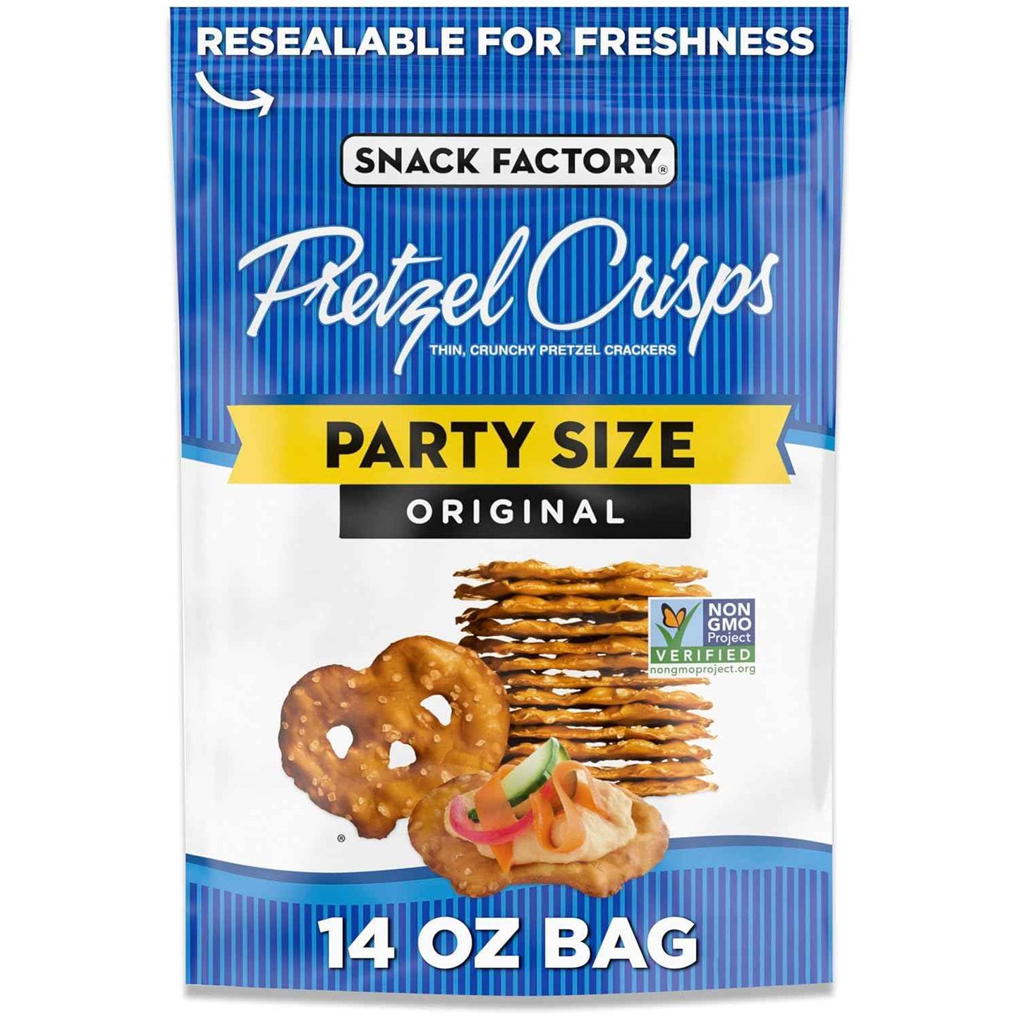 Snack Factory Pretzel Crisps Original Non-GMO 14 oz Better For You Snack for Office Desk and Lunchbox Packing