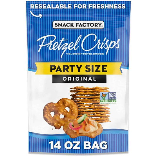 Snack Factory Pretzel Crisps Original Non-GMO 14 oz Better For You Snack for Office Desk and Lunchbox Packing