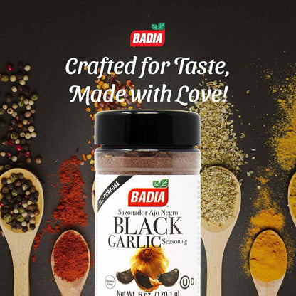 Badia Black Garlic Seasoning, 6 oz – Gourmet Finishing Salt Alternative for Steaks, Seafood & Pasta Dishes