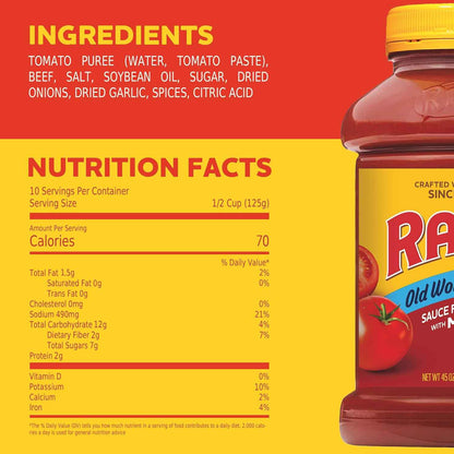Ragu Old World Style Meat Pasta Sauce – 45 oz Pantry Staple for Cozy Home-Cooked Meals