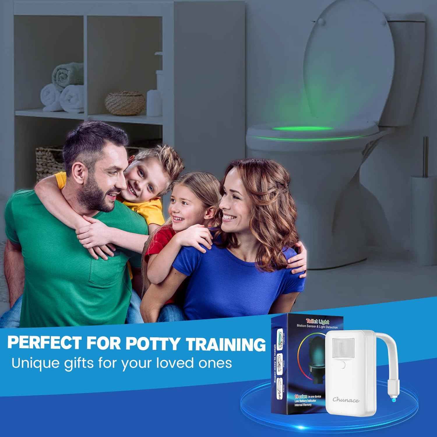 LuminoBowl Glow Toilet Light – Child Safe Fun Nightlight for Potty Training, Auto Shutoff Motion Sensor