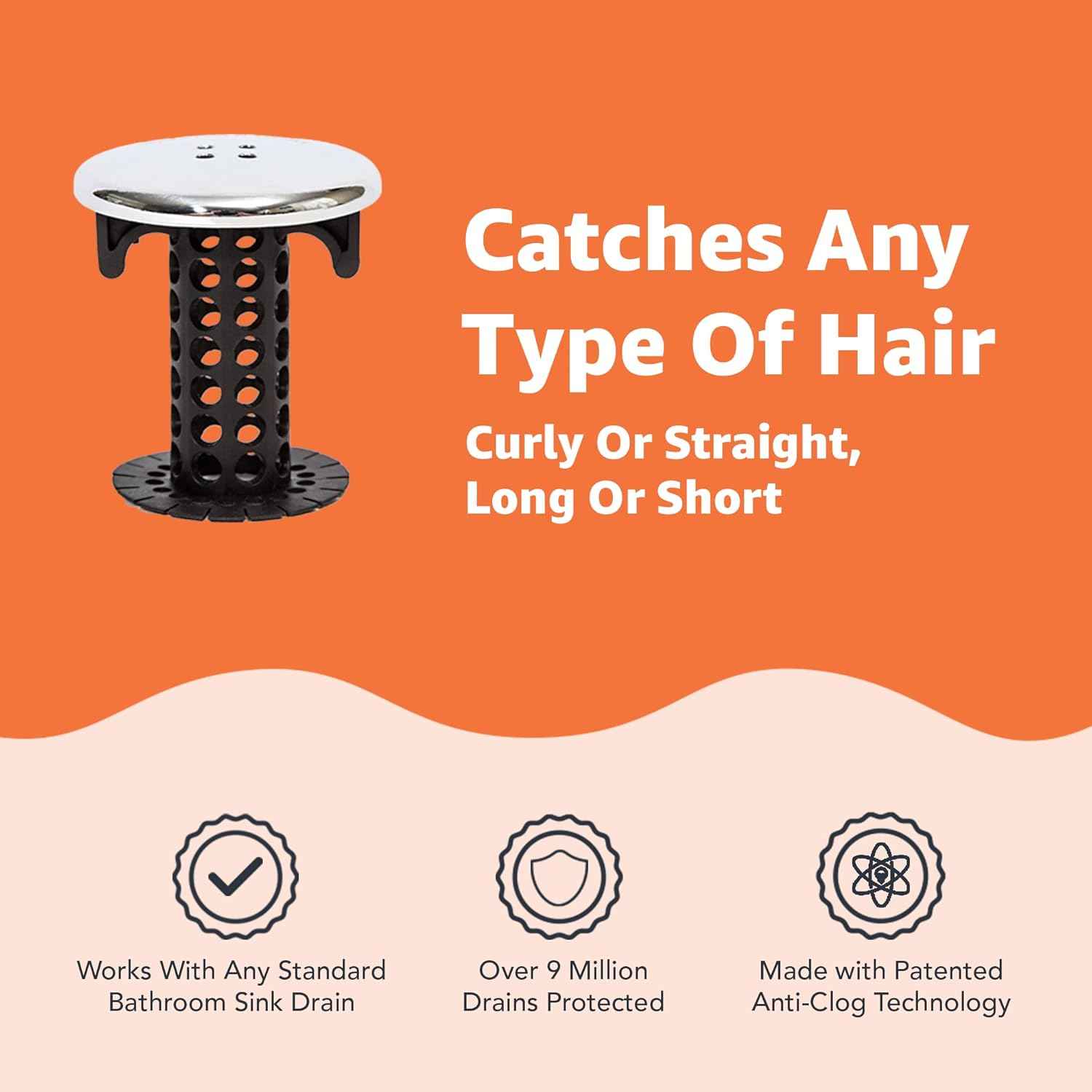 SinkShroom Chrome Edition - Chemical-Free Bathroom Drain Hair Catcher Safe for Kids, Pets, and Septic Systems