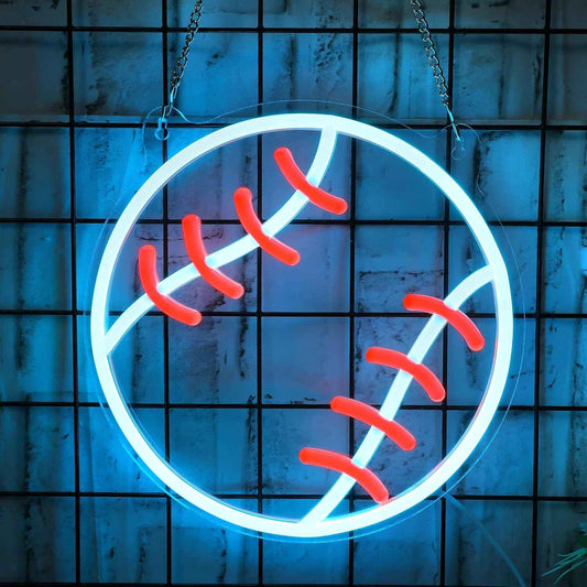 Baseball Neon Sign - Child Friendly Sports Night Light for Boys Room, Dimmable LED Wall Decor No Glass No Flame, USB Powered Bedroom Light