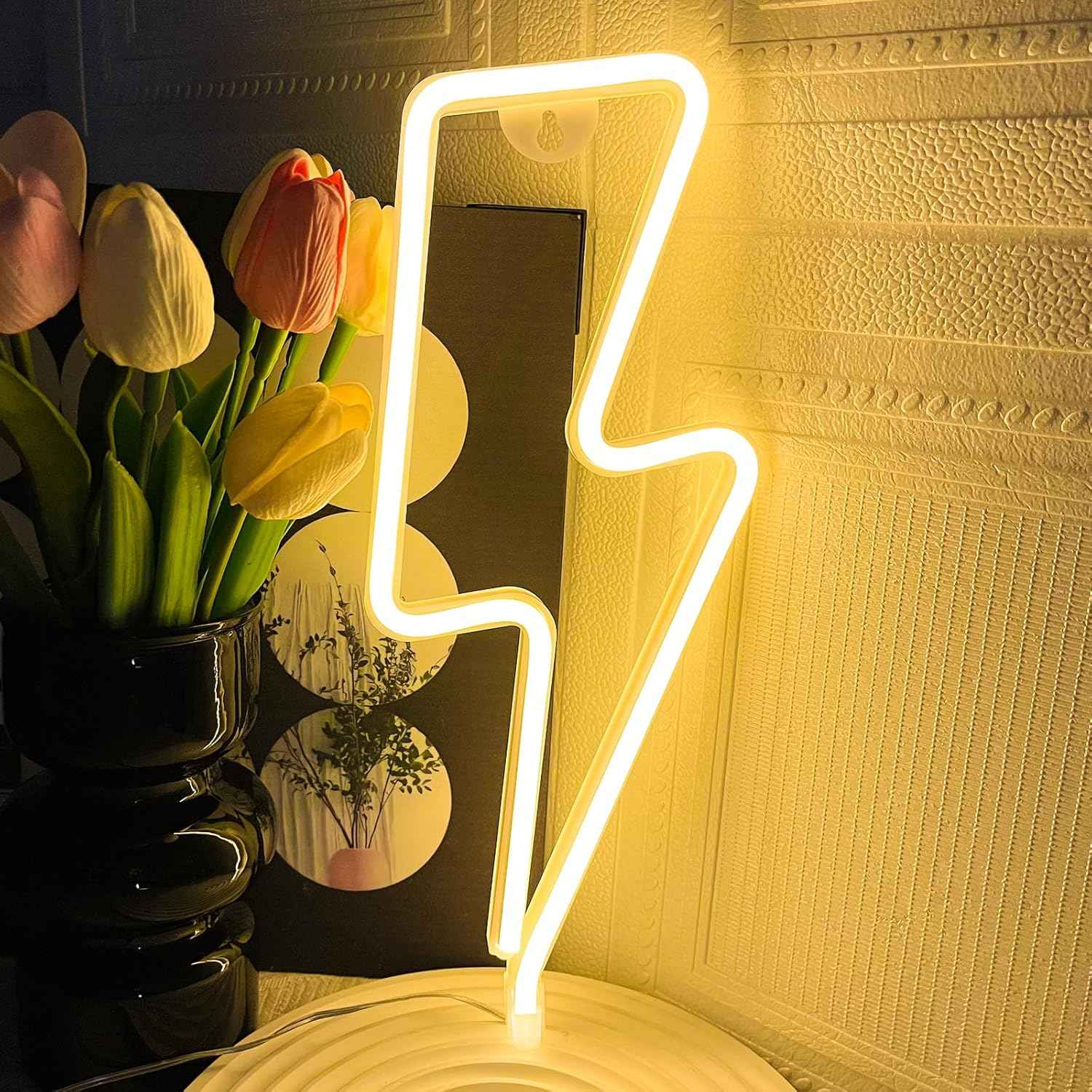 [Brand] Lightning Bolt Neon Sign – Modern Bedroom Wall Decor Accent, USB and Battery Powered LED Light for Living Room Aesthetic