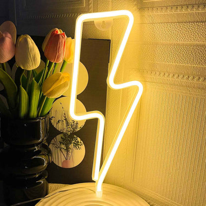 [Brand] Lightning Bolt Neon Sign – Modern Bedroom Wall Decor Accent, USB and Battery Powered LED Light for Living Room Aesthetic