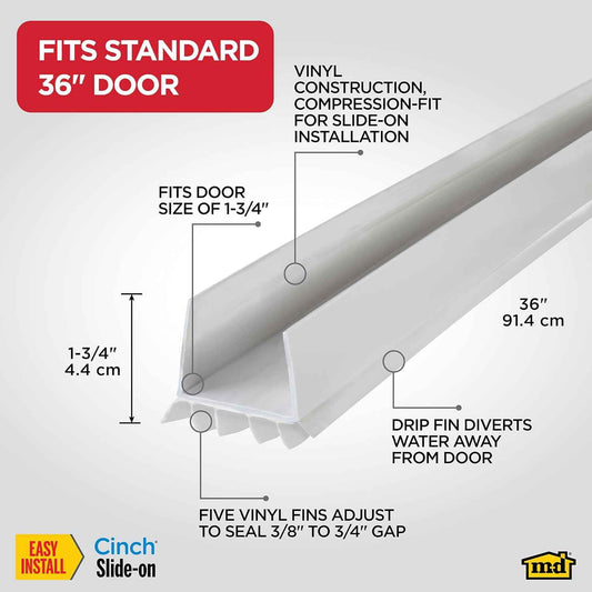 M-D Building Products Vinyl Cinch® U-Shape Door Bottom Seal for Allergy Sufferers, Bedroom Dust Blocker for 36 Inch Doors