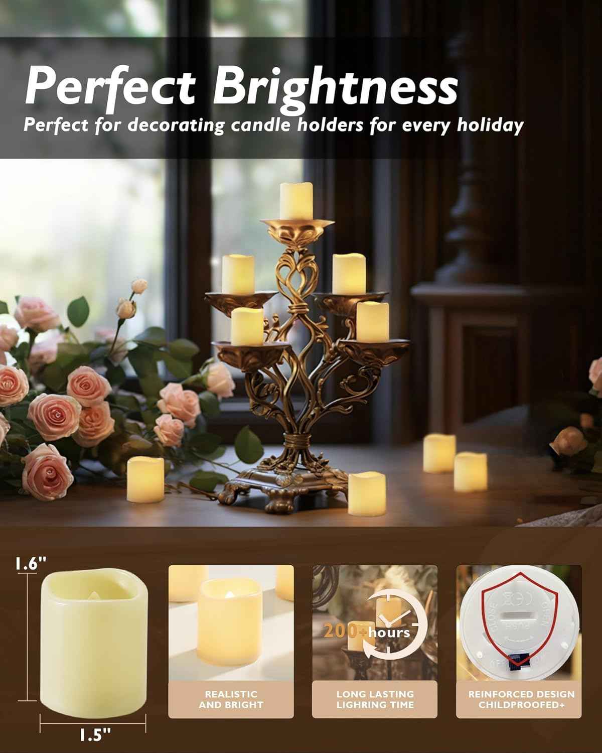 Homemory Flameless LED Tea Lights – Smokeless Battery Candles Safe Around Kids, Pets, and Curtains, 24 Pack