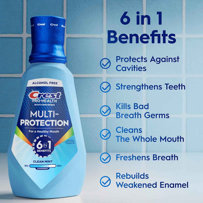 Crest Pro Health Multi-Protection Mouthwash 2 Pack – Alcohol-Free Fluoride Rinse for Daily Self-Care Ritual and Enamel Repair