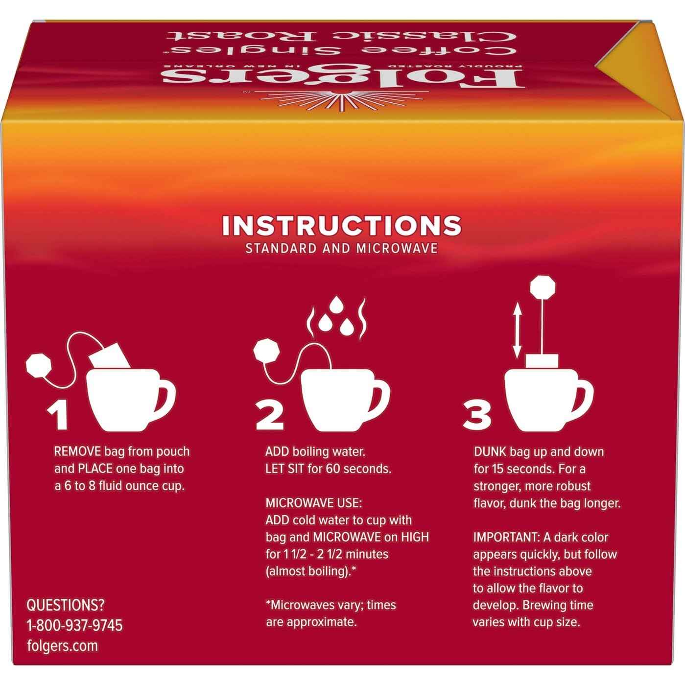 Folgers Coffee Singles – Single-Serve Filter Bags for the Office Desk, No Machine or Electricity Needed
