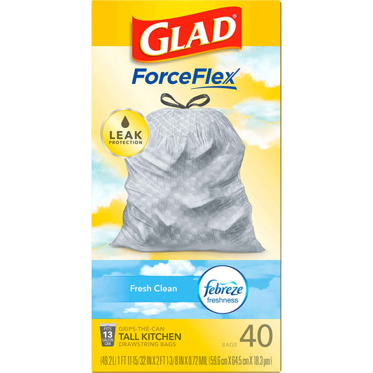 Glad Tall Kitchen Trash Bags 13 Gallon – Family-Safe Drawstring Liners for Nursery and Playroom Cleanup, Febreze 80 Count