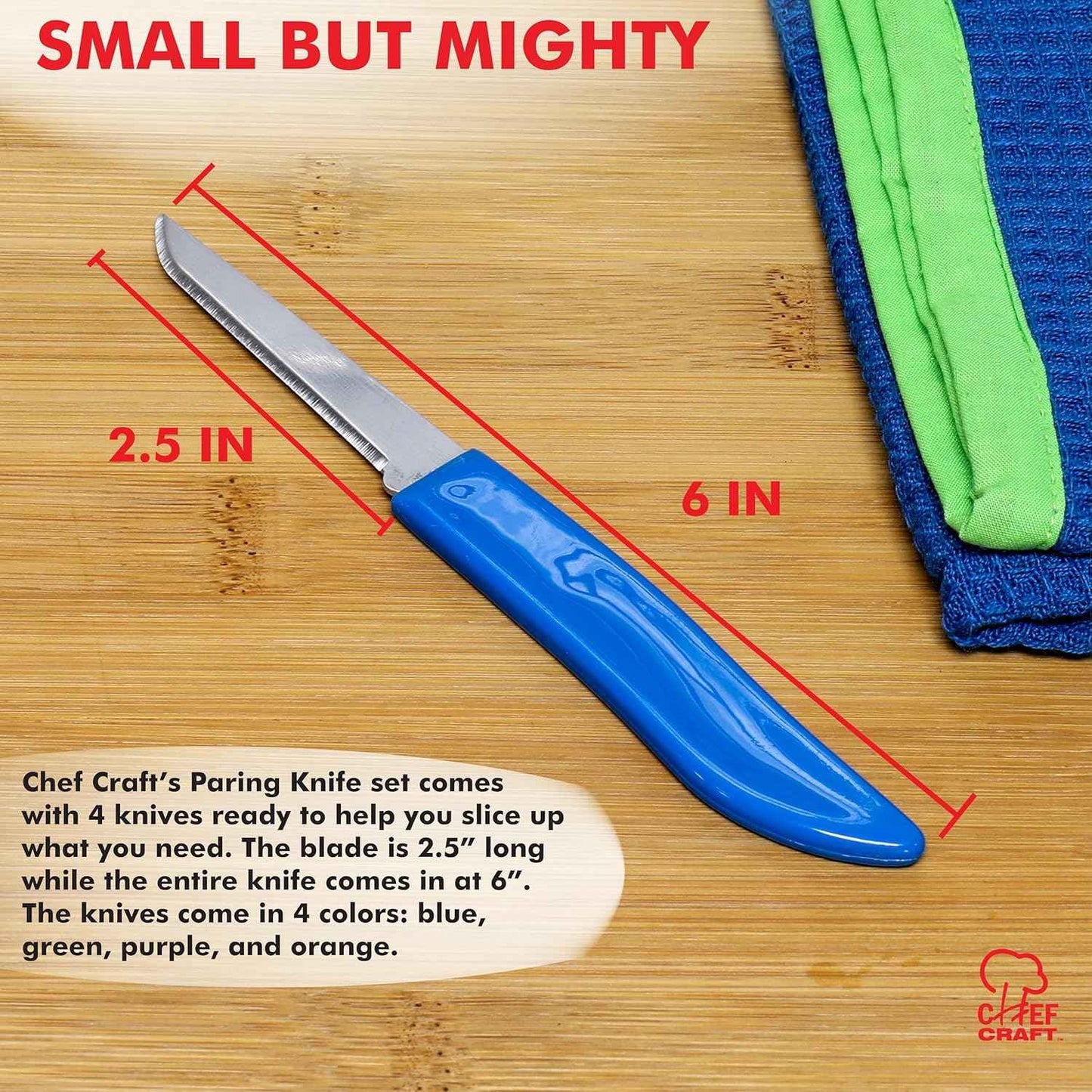 Chef Craft Select Paring Knife Set 4 Piece, Thoughtful Housewarming Gift for New Homeowners, Color Coded Precision Knives for Kitchen