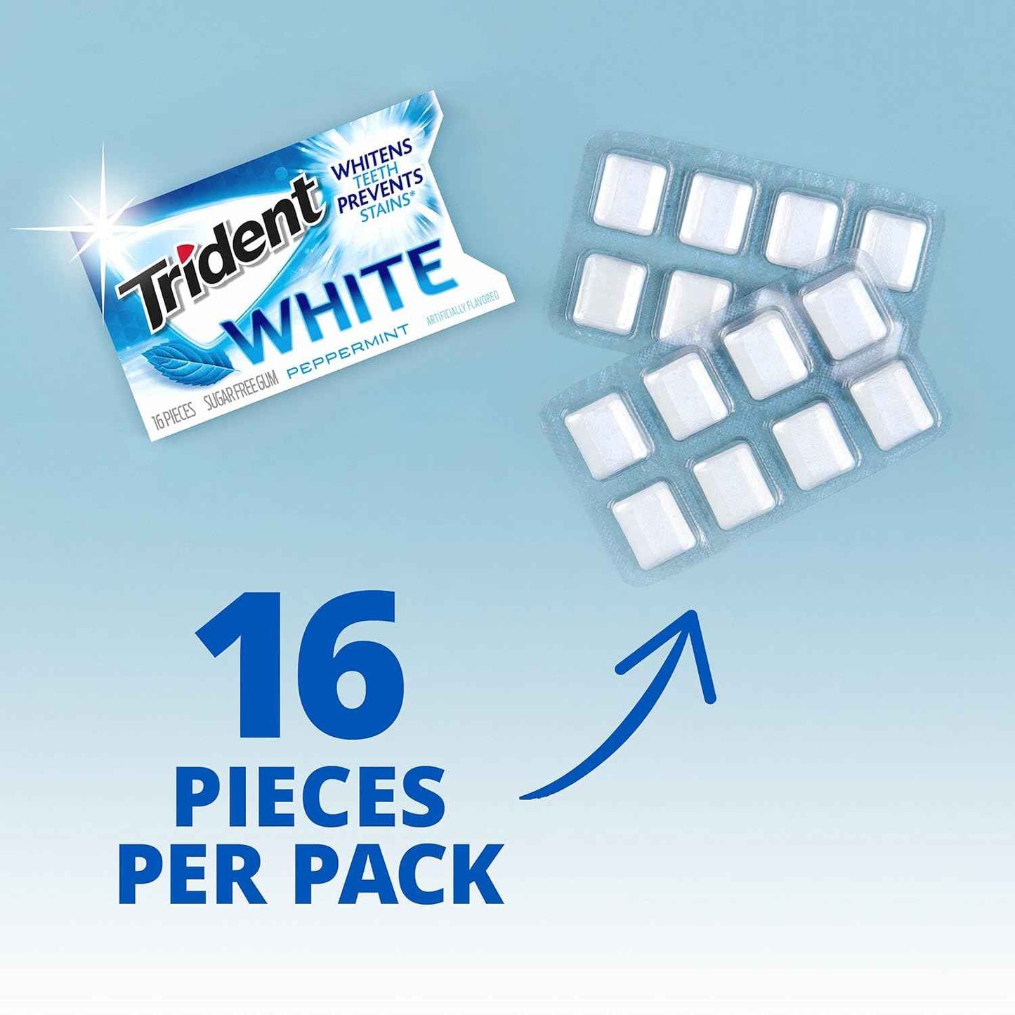 Trident White Sugar-Free Gum – Family-Stash Friendly Chewing Gum for Older Kids and Teens, 9 Packs of 16