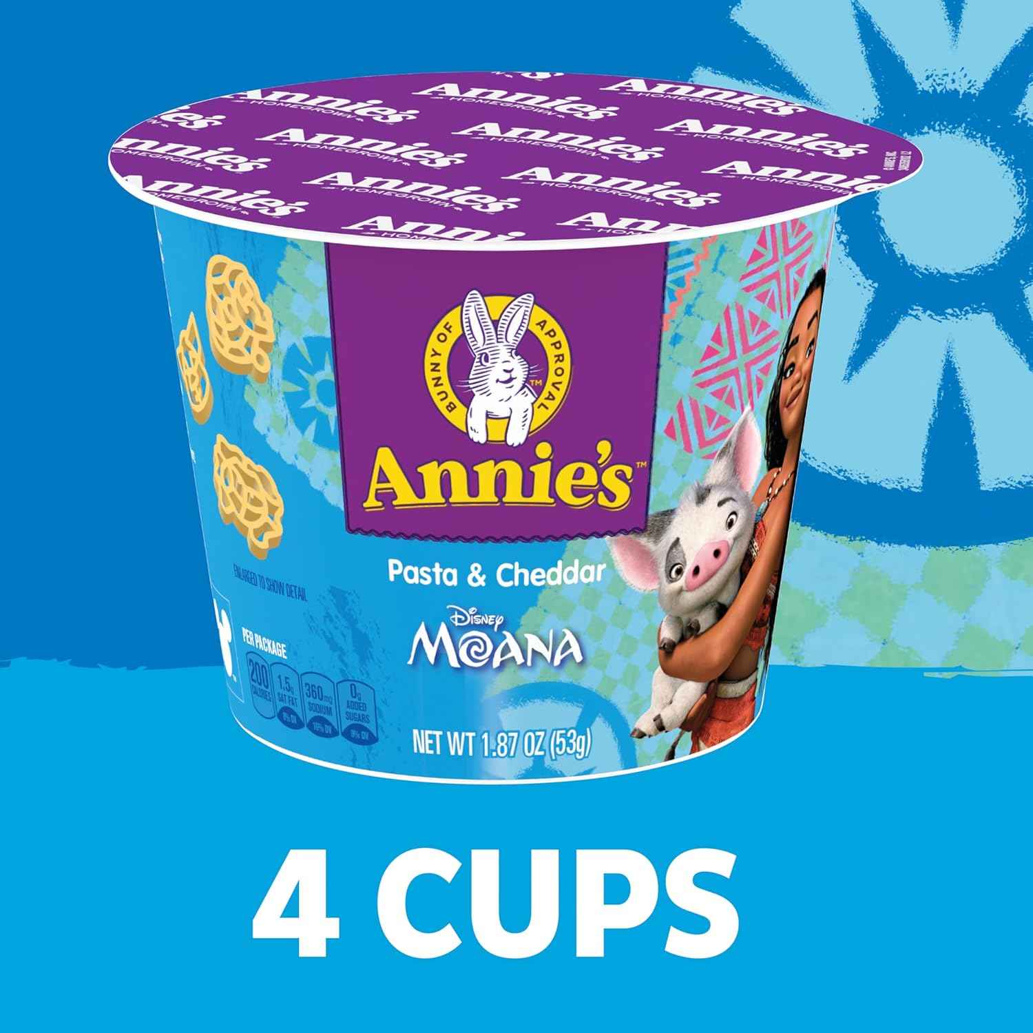 Annie's Disney Moana Pasta and Cheddar Cups – Easy Microwavable Lunchbox Side for Kids, 7.48 oz