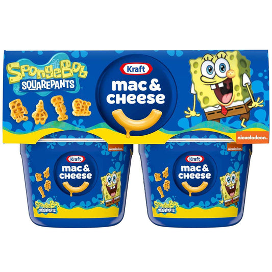 Kraft Mac & Cheese SpongeBob Microwave Cups Travel Lunch for Camping and Road Trip Snacks 4 ct