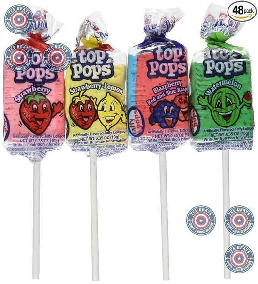 Top Pops Taffy Pops, 48 Pack – Mixed Fruit Chewy Candy for Kids' Birthday Party Tables