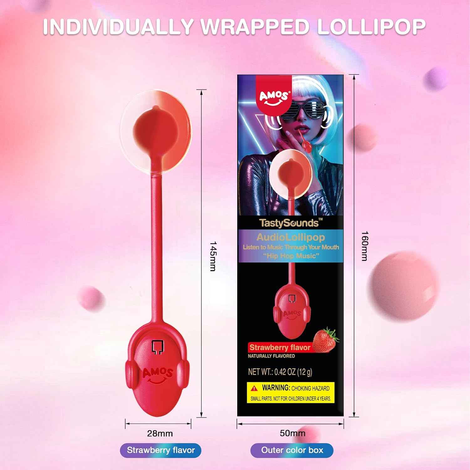 Amos Music Lollipop Candy – Playdate Party Favor for Ages 6-16, Singing Candy in Assorted Fruit Flavors