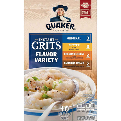 Quaker Instant Grits Variety Pack – Shelf-Stable Camp Breakfast with Just Hot Water, 10 Single-Serve Packets