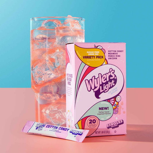 Wyler's Light Singles to Go Powder Drink Mix – Safe Sugar-Free Flavor Packets for Picky Kids and Teens, Cotton Candy Unicorn Mermaid Peach Ring