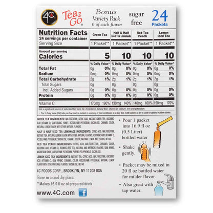 4C Iced Tea Powder Variety – Thoughtful Health-Conscious Gift for Her, 24 Sugar-Free Singles with Vitamin C