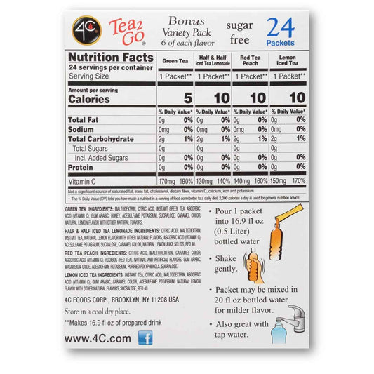 4C Iced Tea Powder Variety – Thoughtful Health-Conscious Gift for Her, 24 Sugar-Free Singles with Vitamin C