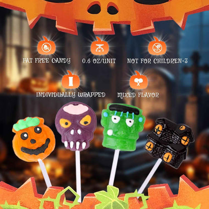 Halloween Lollipops Gift Box - Individually Wrapped 24 Pack of Spooky Suckers for Neighbor Goody Bags and Seasonal Gift Baskets