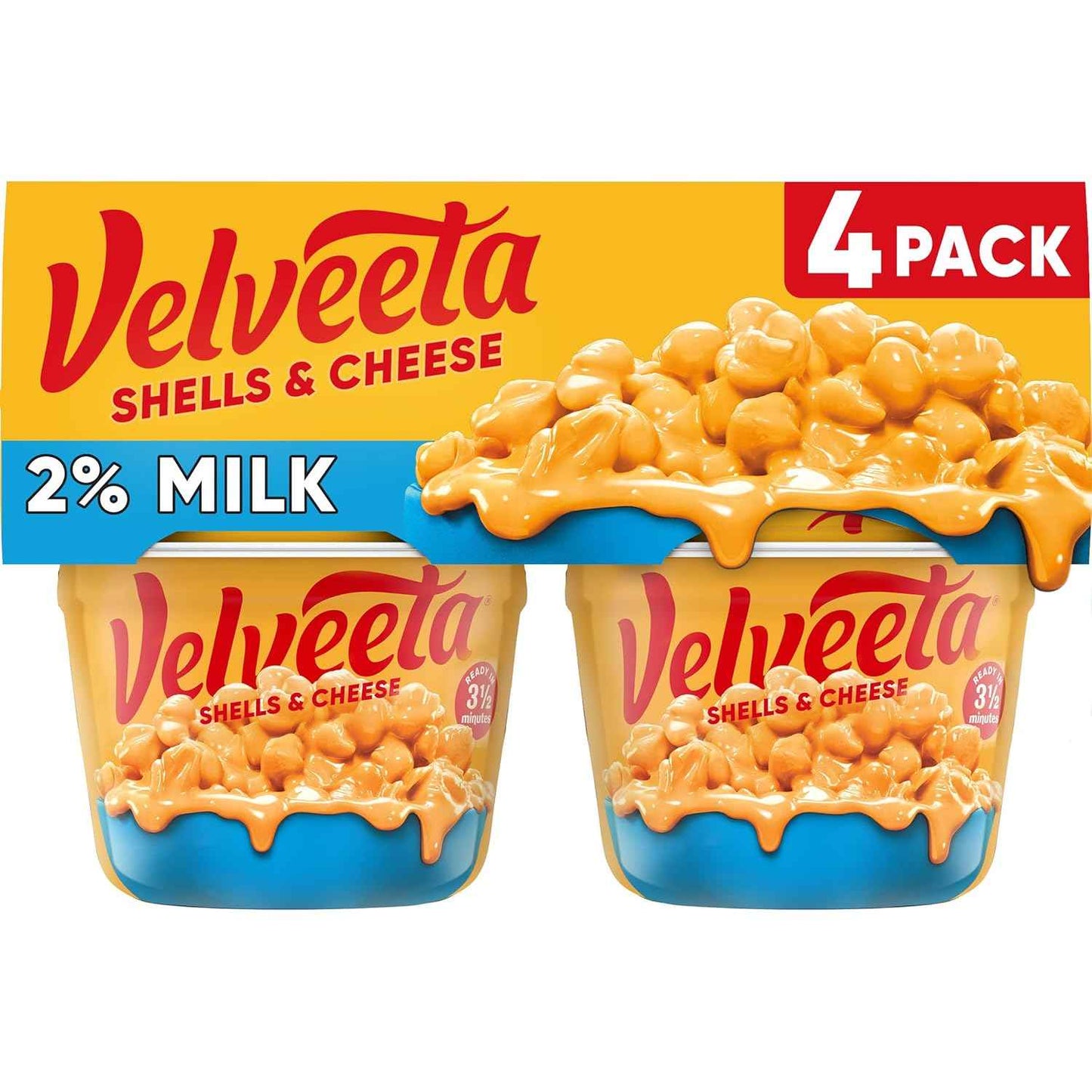 Velveeta Shells & Cheese Microwaveable Shell Pasta – Quick Study Snack for College Students, Ready in 3.5 Minutes, 4 ct of 2.19 oz Cups