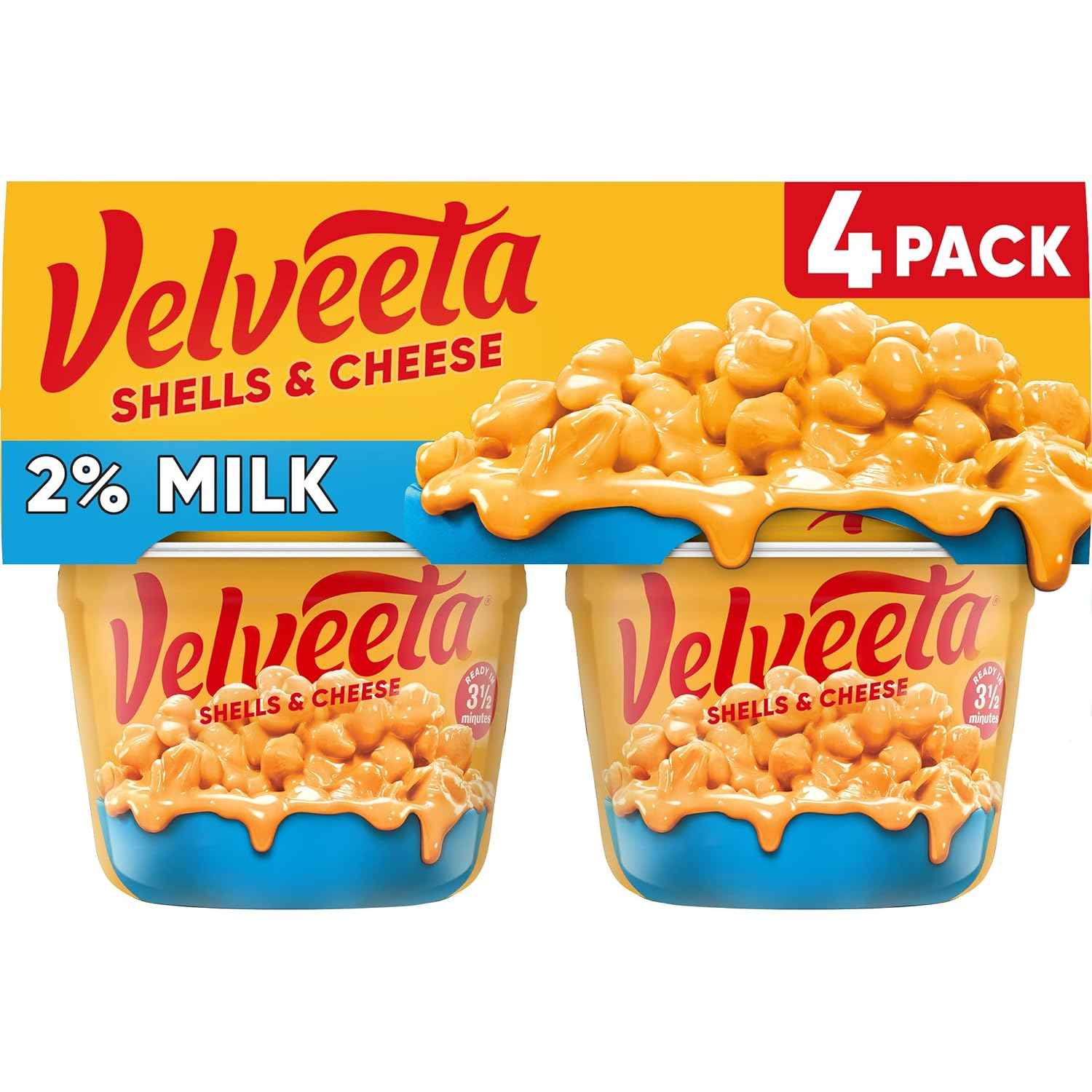 Velveeta Shells & Cheese Microwaveable Shell Pasta – Quick Study Snack for College Students, Ready in 3.5 Minutes, 4 ct of 2.19 oz Cups