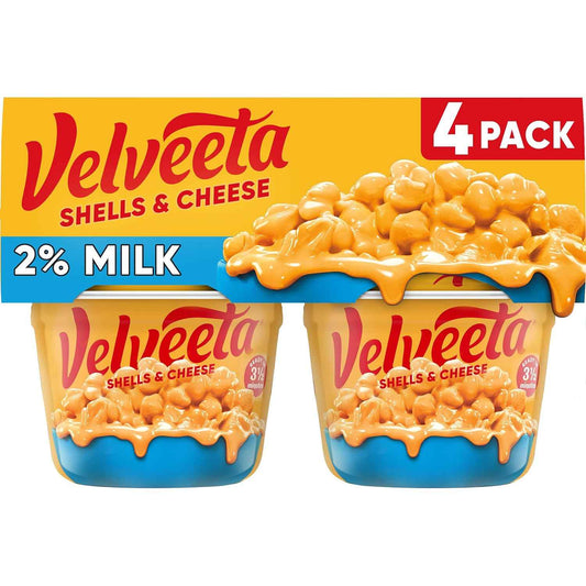 Velveeta Shells & Cheese Microwaveable Shell Pasta – Quick Study Snack for College Students, Ready in 3.5 Minutes, 4 ct of 2.19 oz Cups