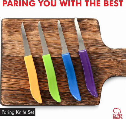 Chef Craft Select Paring Knife Set 4 Piece, Thoughtful Housewarming Gift for New Homeowners, Color Coded Precision Knives for Kitchen