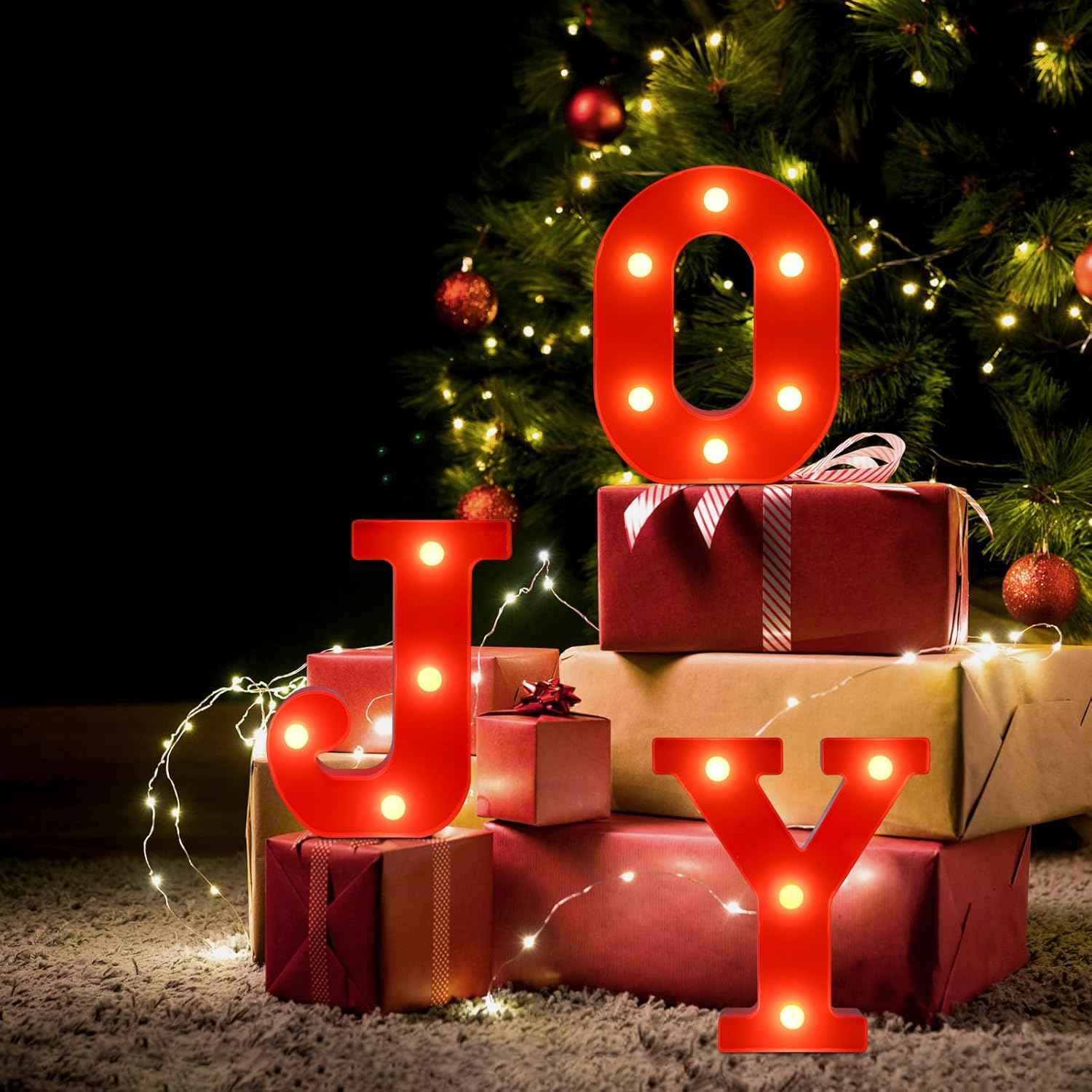 EDYCON Christmas Letter Lights – Child Friendly LED Sign for Nursery Shelf and Playroom Decor