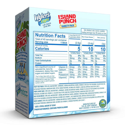 Wyler's Light Island Punch Singles to Go – Fun Tropical Drink Mix Packets That Get Kids to Drink More Water at Home and School, 40 Count