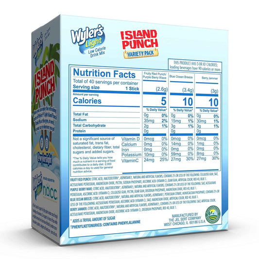 Wyler's Light Island Punch Singles to Go – Fun Tropical Drink Mix Packets That Get Kids to Drink More Water at Home and School, 40 Count