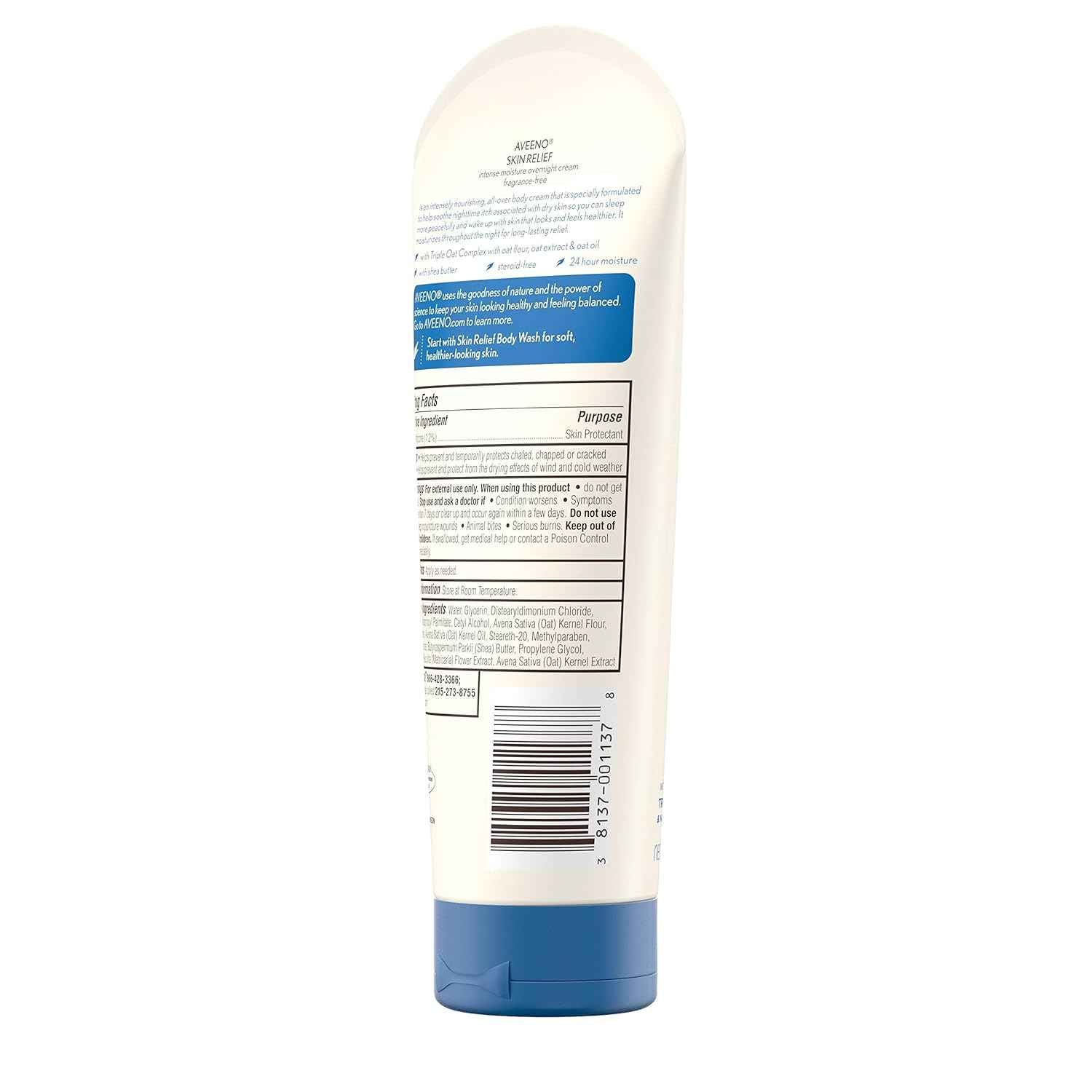 Aveeno Skin Relief Overnight Cream – Fragrance-Free Safe Moisturizer for Allergy-Prone Skin