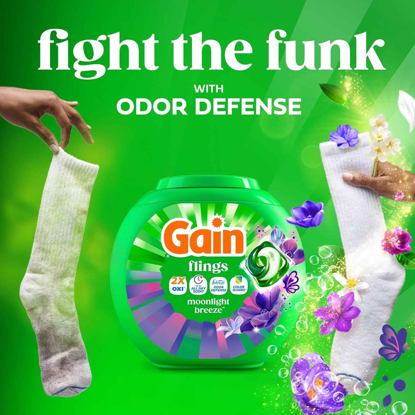 Gain Flings Moonlight Breeze Laundry Pacs – Family-Safe Laundry Pods for Kids' Bedroom & Mudroom, 4-in-1 Odor Defense