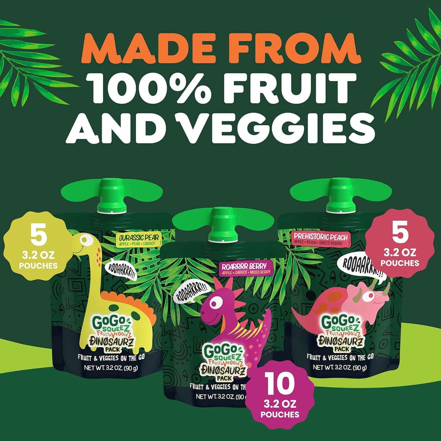 GoGo squeeZ Fruit & veggieZ Variety Pack – Toddler Snack for Lunch Box and Daycare, Unsweetened Squeezable Pouches