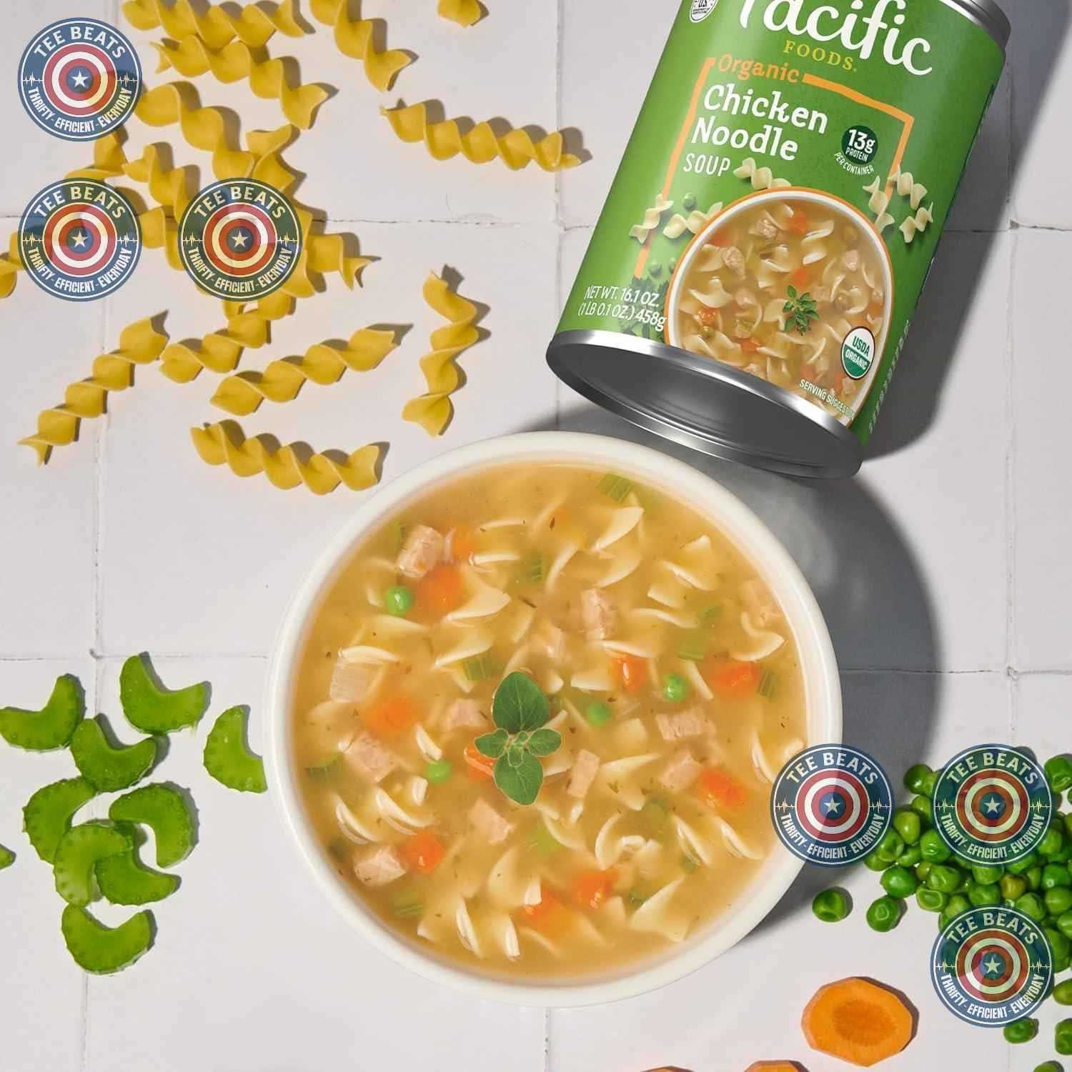 Pacific Foods Organic Chicken Noodle Soup, 16.1 oz Can – Easy School Lunchbox Soup for Picky Eaters