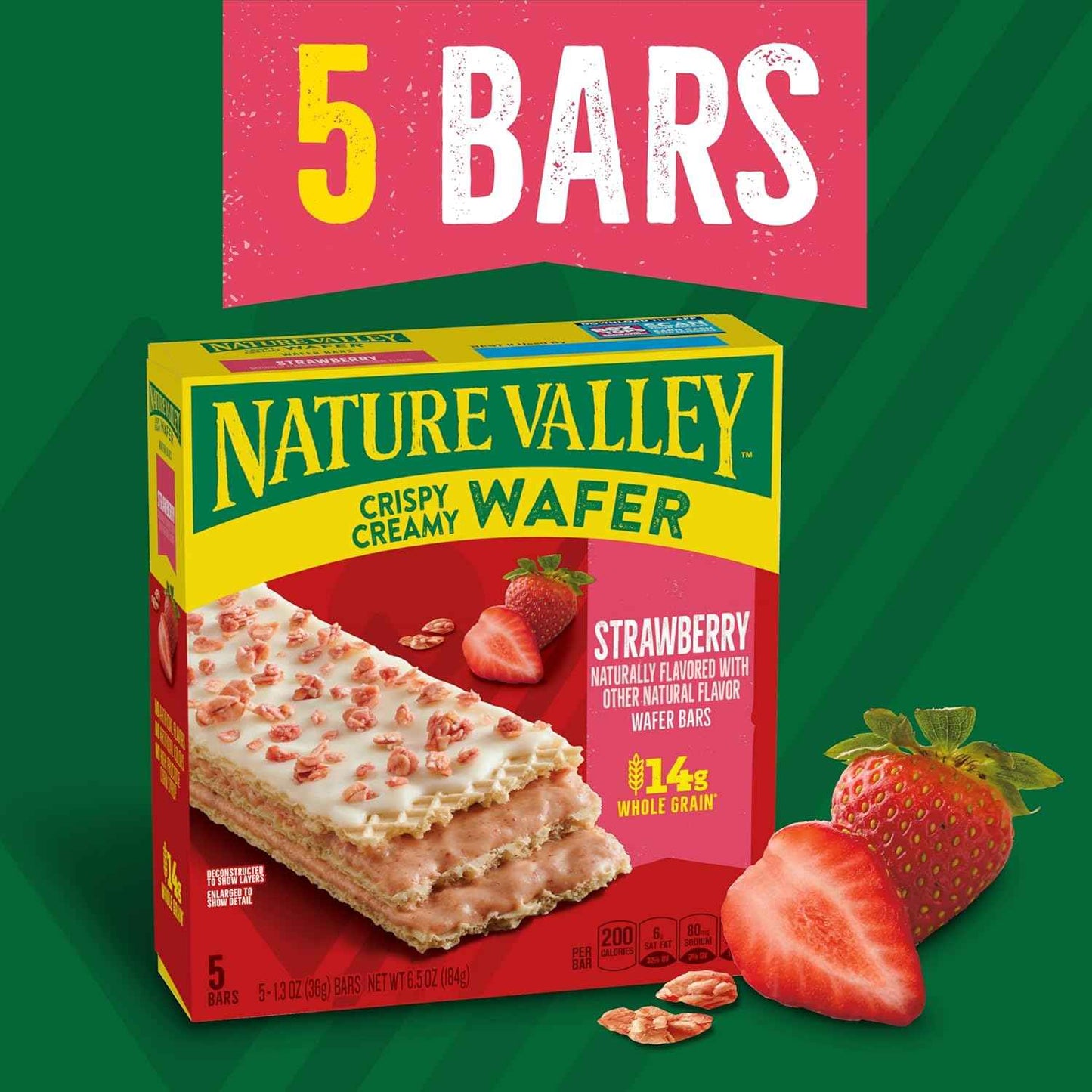 Nature Valley Crispy Creamy Wafer Bars – Strawberry Whole Grain Indulgence for Mindful Snack Breaks at Home, 5 ct