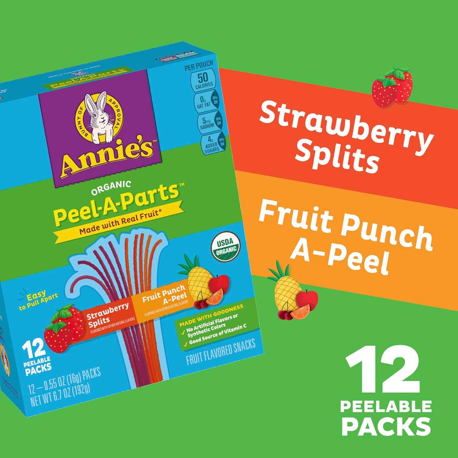 Annie's Organic Peel-A-Part Fruit Snacks — Clean Snack for Kids' Lunchboxes and Playdates, 12 Count