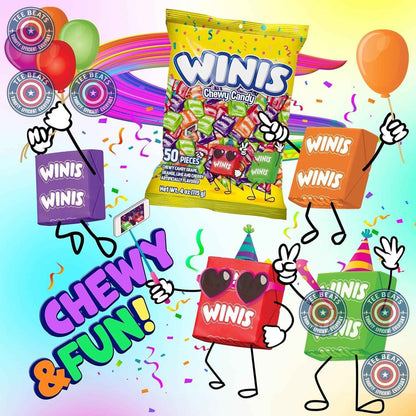 Winis Assorted Chewy Taffy Bag – Soft Individually Wrapped Candy Safe for Nursery Playdates and Toddler Snack Bowls, 50 Piece Variety