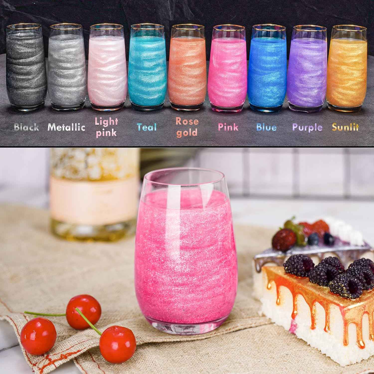 NiHome Edible Glimmer Powder – High-End Bakery Finish for Premium Wedding Cakes and Champagne, Professional-Grade Luster Dust in 16 Metallic Shades