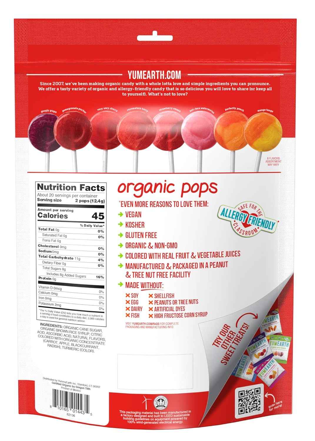 YumEarth Organic Lollipops – Classroom Party Candy for Kids with Food Allergies, Bulk 40 Count