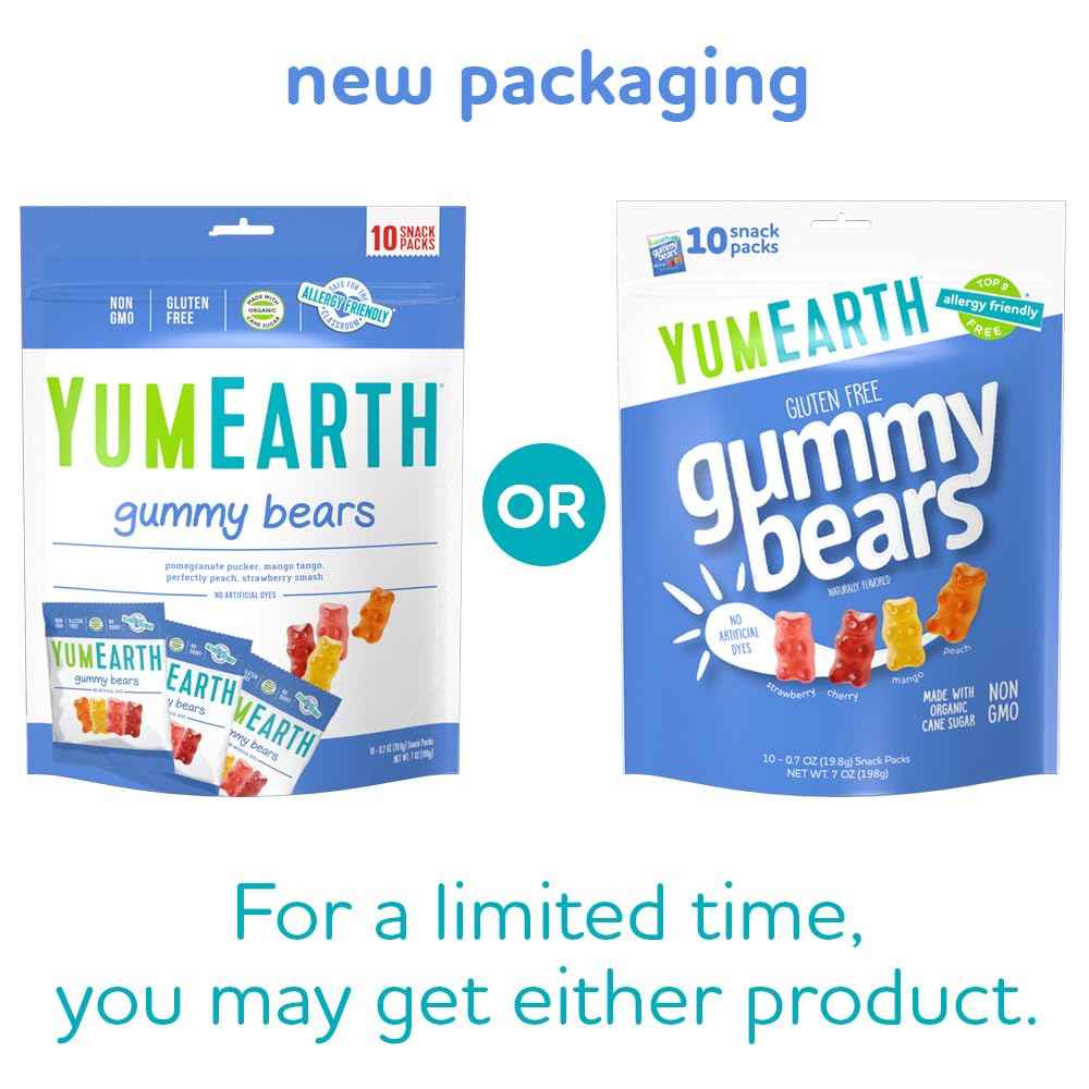 YumEarth Organic Gummy Bears – Halloween Non Candy Treat, Allergy Safe Trick or Treat Snack Packs
