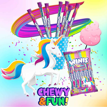 Winis Unicorn Cotton Candy Chewy Candy Sticks – Parent-Approved Taffy Treat for School Parties, Birthday Goody Bags, and After-School Snacking | 11 Individually Wrapped Pieces, Nut Free